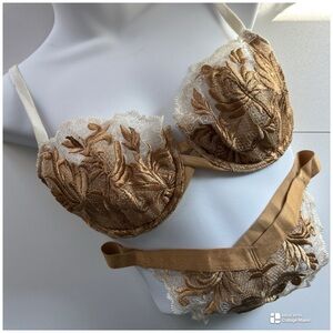 Victoria’s Secret Gold Lace Embroidered Lingerie Set Size 36C/L